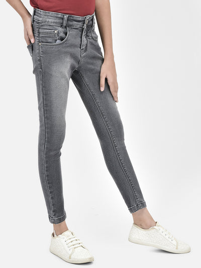 Grey Crop Length Jeans-Girls Jeans-Crimsoune Club