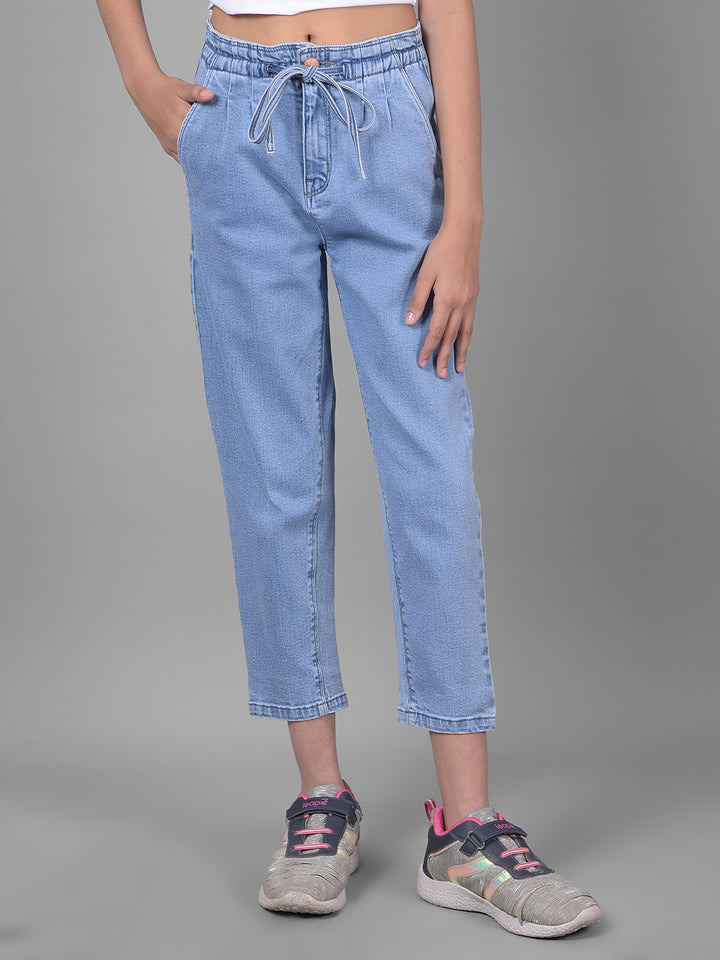 Blue Mom-Fit Jeans-Girls Jeans-Crimsoune Club