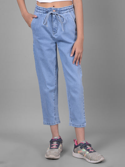 Blue Mom-Fit Jeans-Girls Jeans-Crimsoune Club