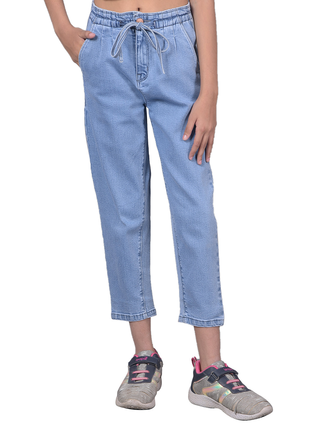 Blue Mom-Fit Jeans-Girls Jeans-Crimsoune Club