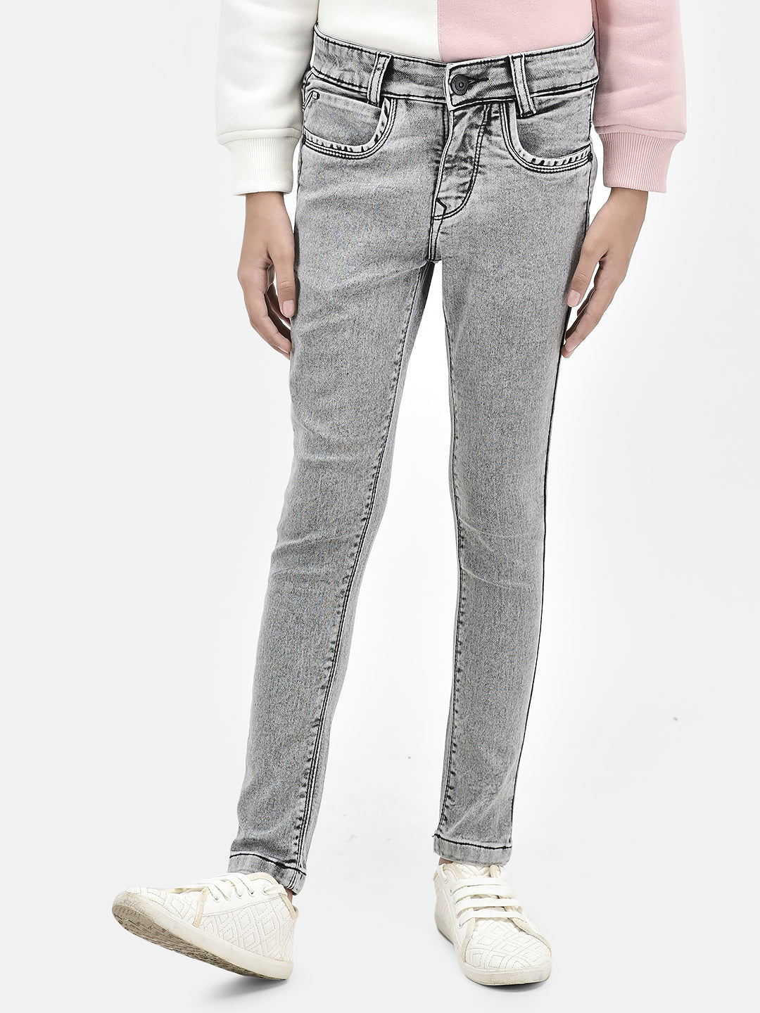 Grey Skinny Jeans-Girls Jeans-Crimsoune Club