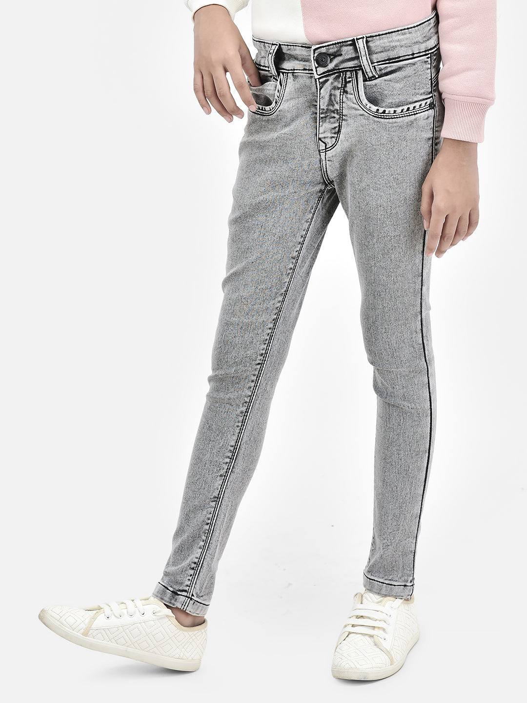 Grey Skinny Jeans-Girls Jeans-Crimsoune Club