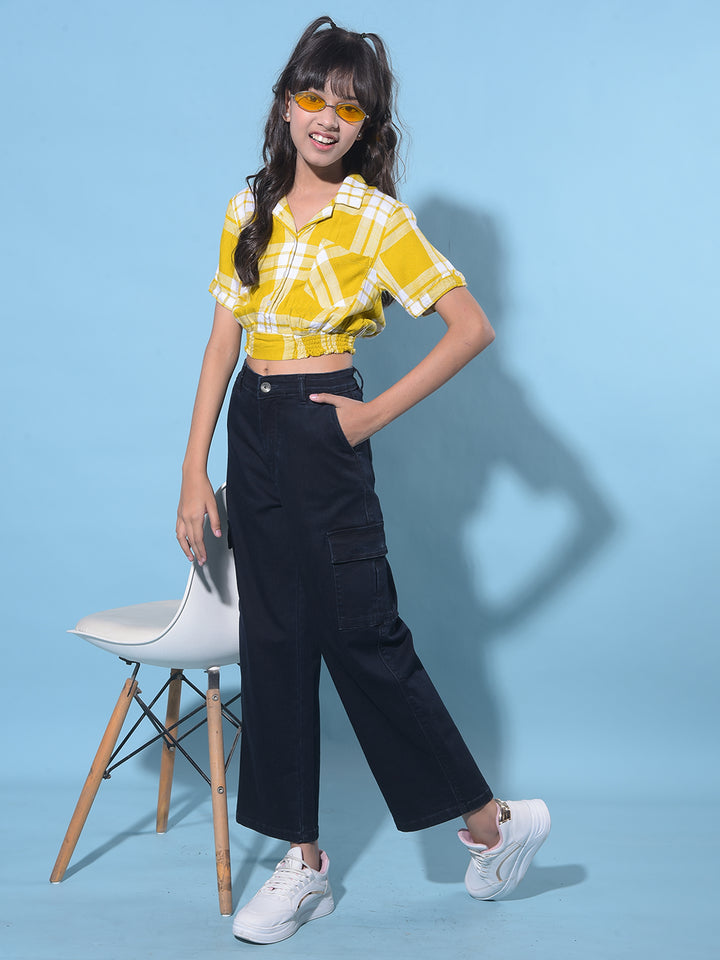 Navy Blue Cargo Jeans-Girls Jeans-Crimsoune Club