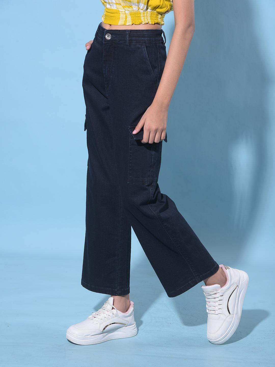 Navy Blue Cargo Jeans-Girls Jeans-Crimsoune Club