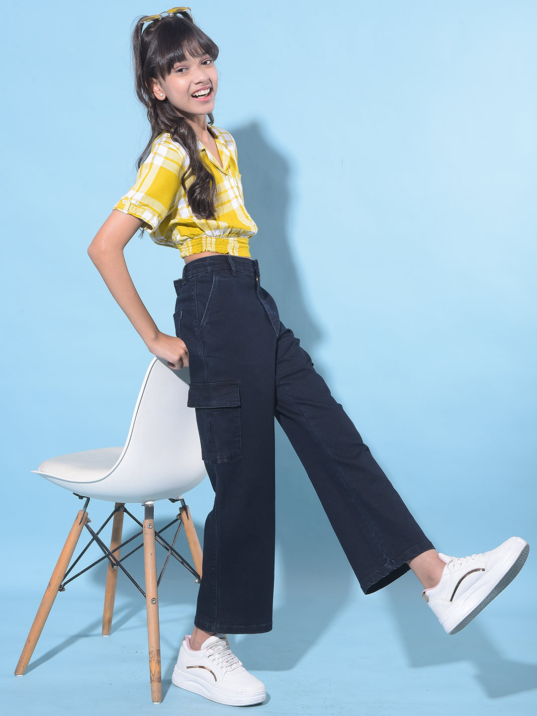 Navy Blue Cargo Jeans-Girls Jeans-Crimsoune Club