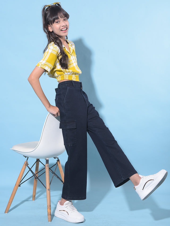 Navy Blue Cargo Jeans-Girls Jeans-Crimsoune Club