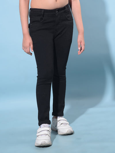 Black Skinny Cotton Jeans-Girls Jeans-Crimsoune Club