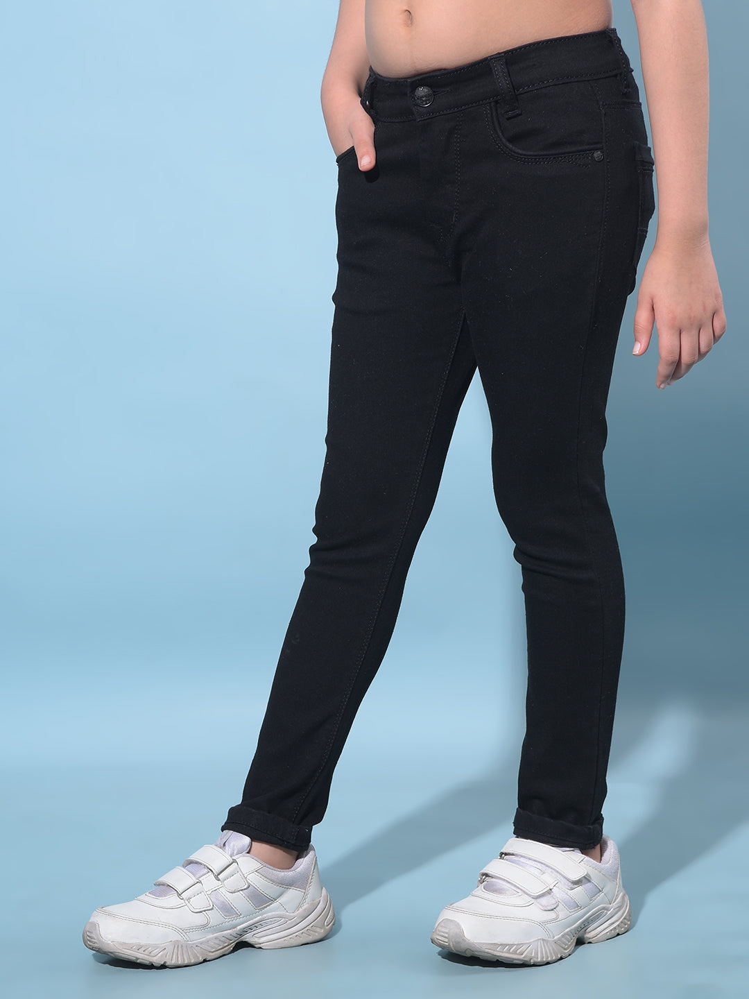 Black Skinny Cotton Jeans-Girls Jeans-Crimsoune Club