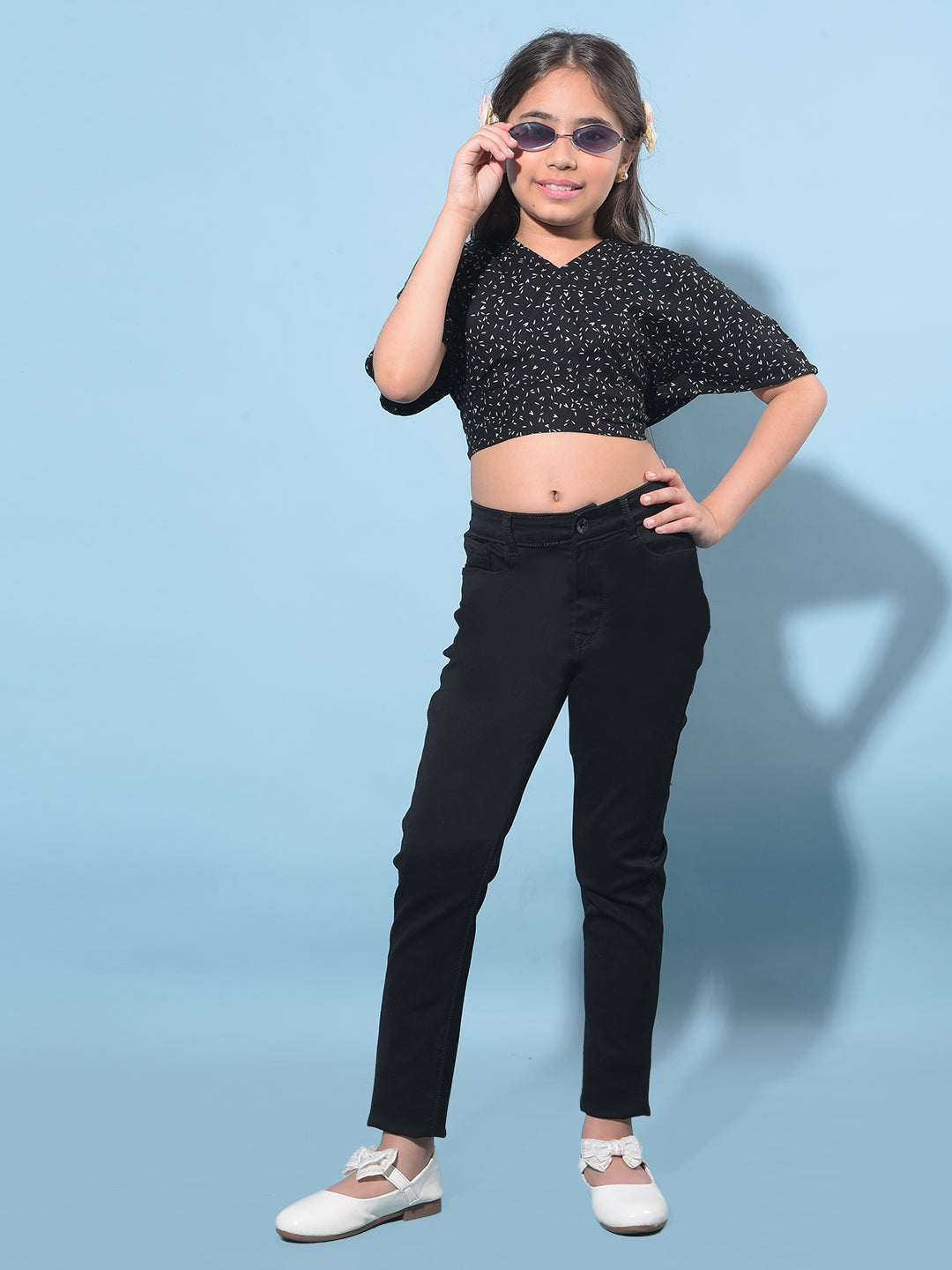 Black Figure-Hugging Skinny Denim Jeans-Girls Jeans-Crimsoune Club
