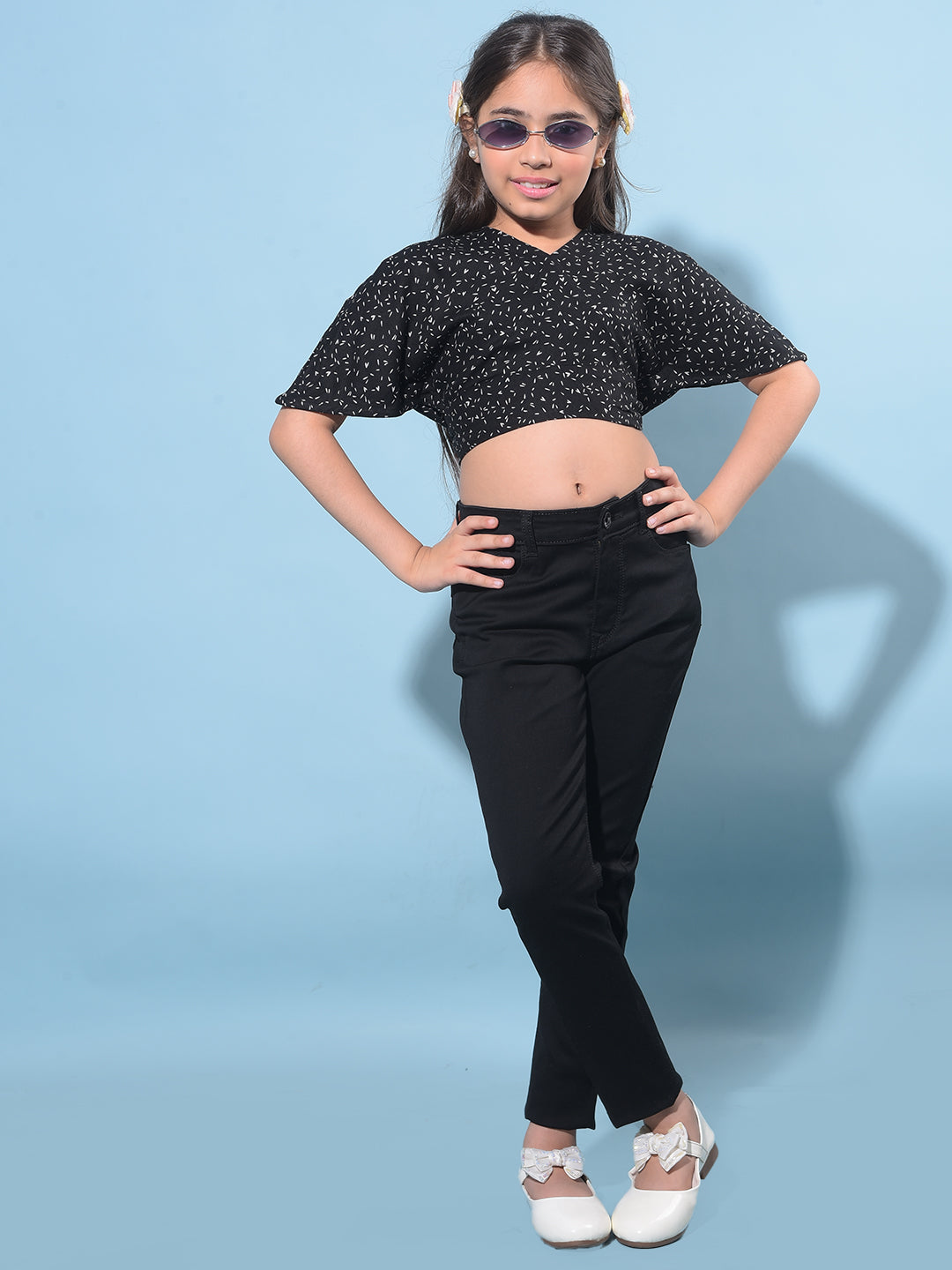 Black Figure-Hugging Skinny Denim Jeans-Girls Jeans-Crimsoune Club