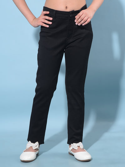 Black Figure-Hugging Skinny Denim Jeans-Girls Jeans-Crimsoune Club