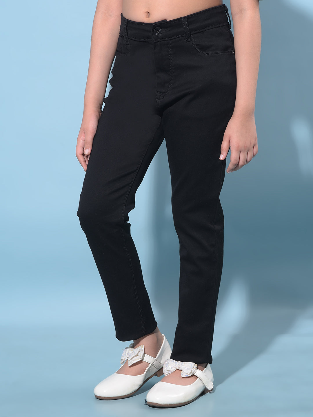Black Figure-Hugging Skinny Denim Jeans-Girls Jeans-Crimsoune Club