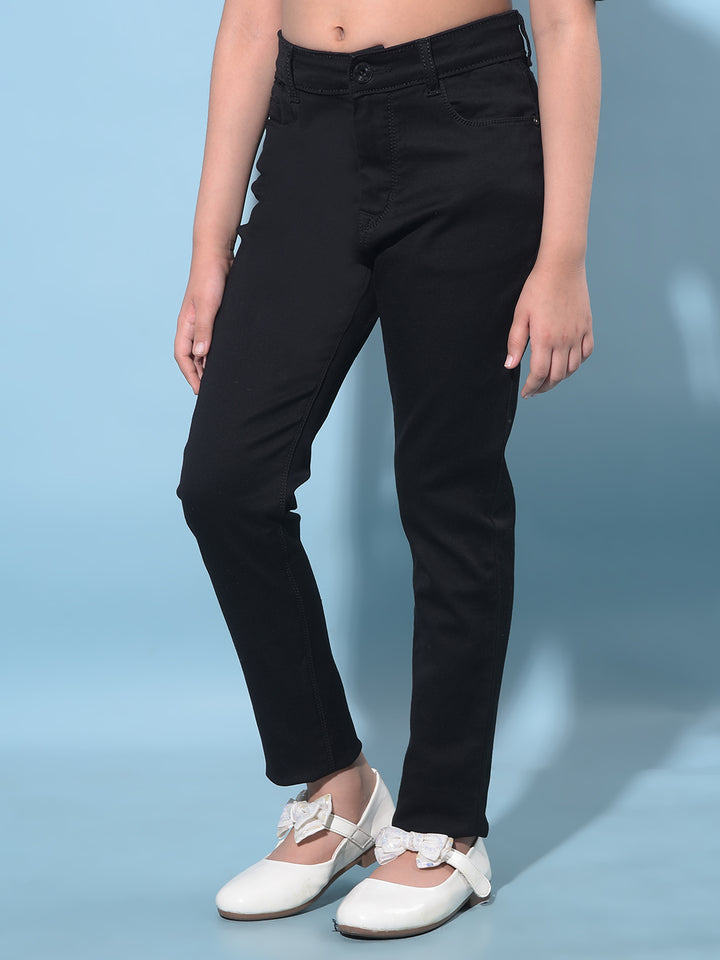 Black Figure-Hugging Skinny Denim Jeans-Girls Jeans-Crimsoune Club