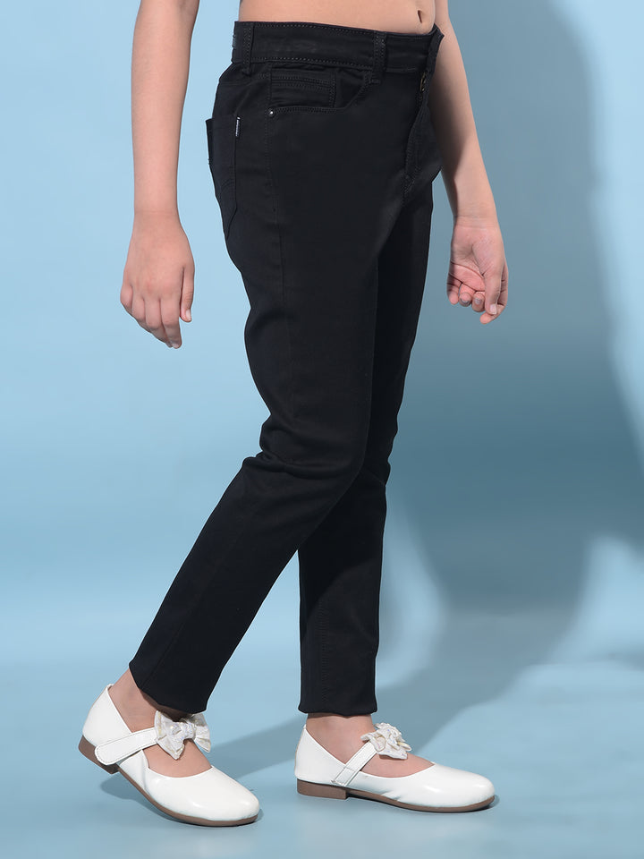 Black Figure-Hugging Skinny Denim Jeans-Girls Jeans-Crimsoune Club