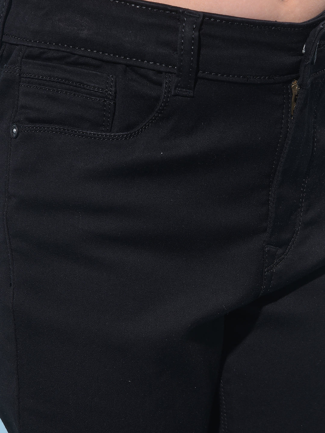 Black Figure-Hugging Skinny Denim Jeans-Girls Jeans-Crimsoune Club