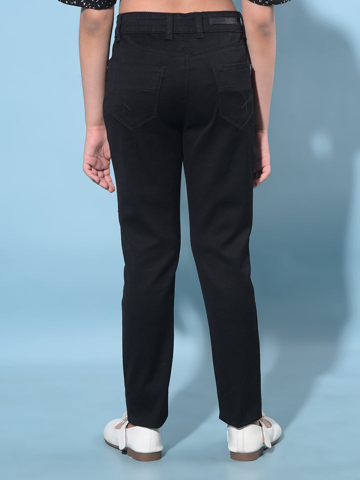 Black Figure-Hugging Skinny Denim Jeans-Girls Jeans-Crimsoune Club