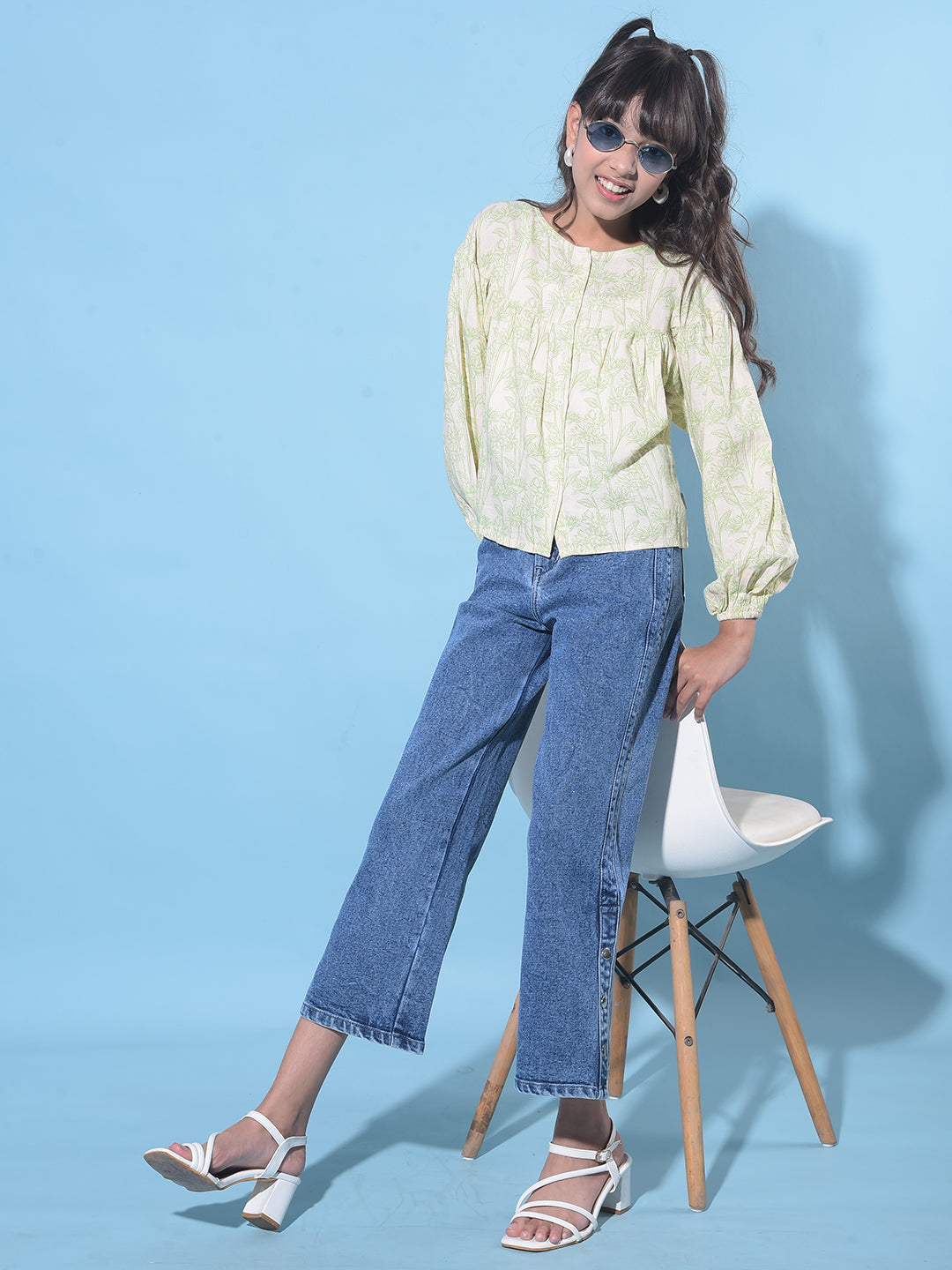 Blue Wide Leg Cropped Jeans-Girls Jeans-Crimsoune Club