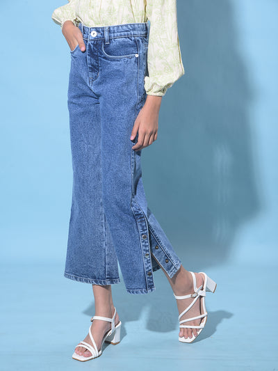 Blue Wide Leg Cropped Jeans-Girls Jeans-Crimsoune Club