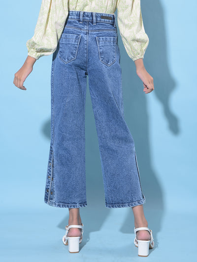 Blue Wide Leg Cropped Jeans-Girls Jeans-Crimsoune Club