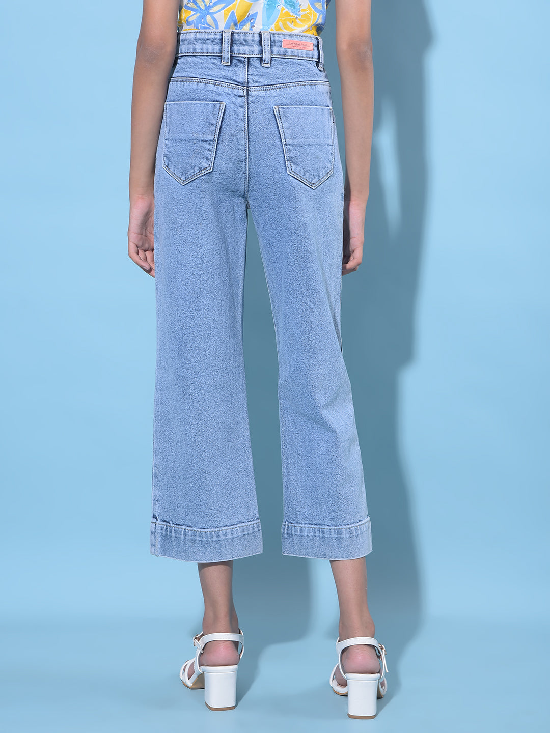 Blue Wide Leg Cropped Jeans-Girls Jeans-Crimsoune Club