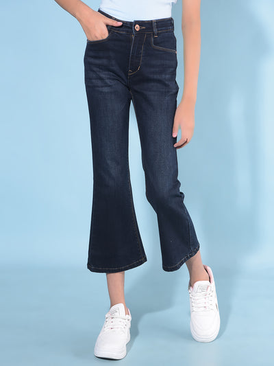 Blue Calf-Length Bootcut Jeans-Girls Jeans-Crimsoune Club