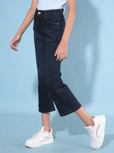 Blue Calf-Length Bootcut Jeans-Girls Jeans-Crimsoune Club