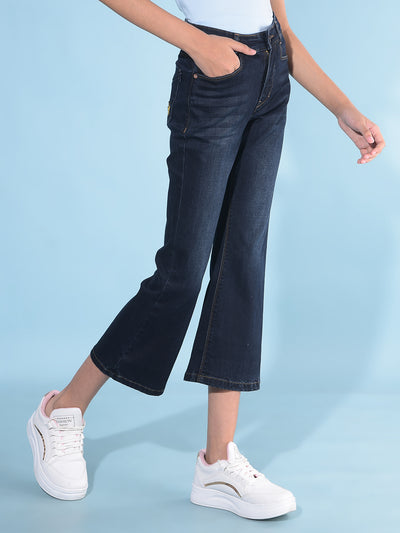 Blue Calf-Length Bootcut Jeans-Girls Jeans-Crimsoune Club