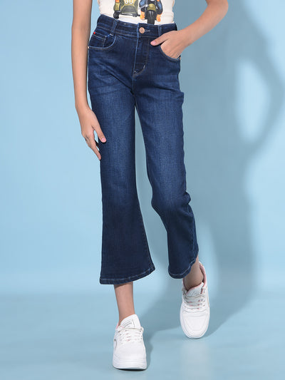 Blue Calf-Length Bootcut Jeans-Girls Jeans-Crimsoune Club