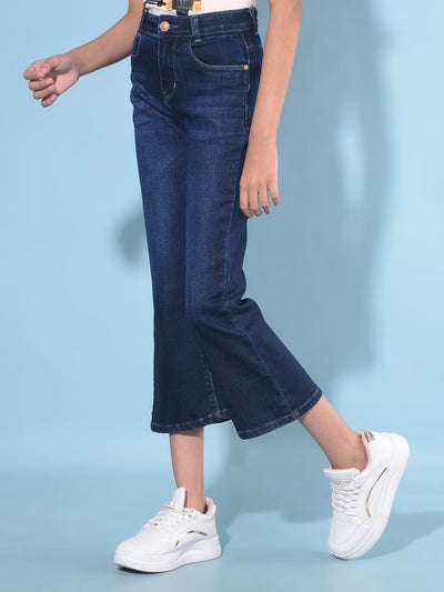 Blue Calf-Length Bootcut Jeans-Girls Jeans-Crimsoune Club