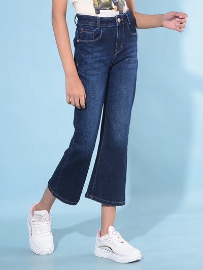 Blue Calf-Length Bootcut Jeans-Girls Jeans-Crimsoune Club