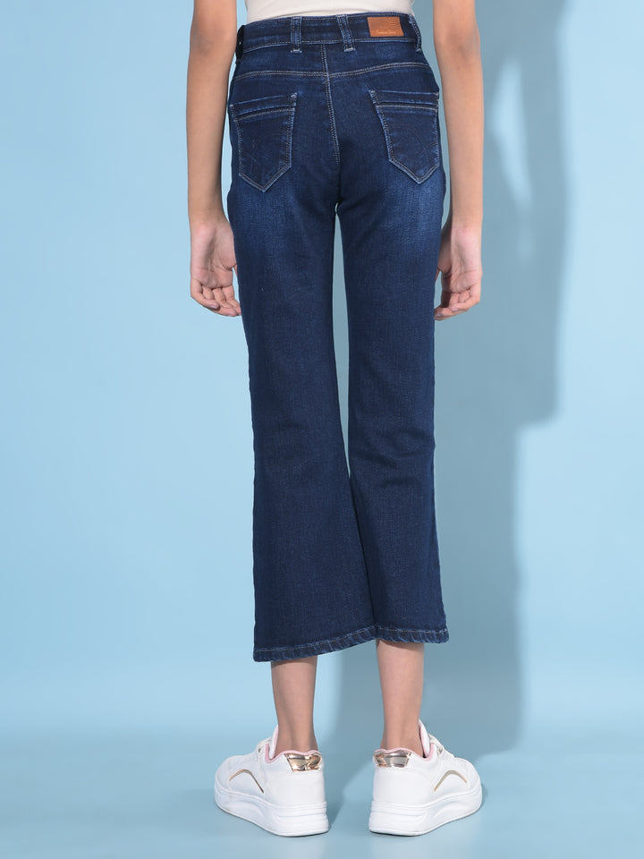 Blue Calf-Length Bootcut Jeans-Girls Jeans-Crimsoune Club