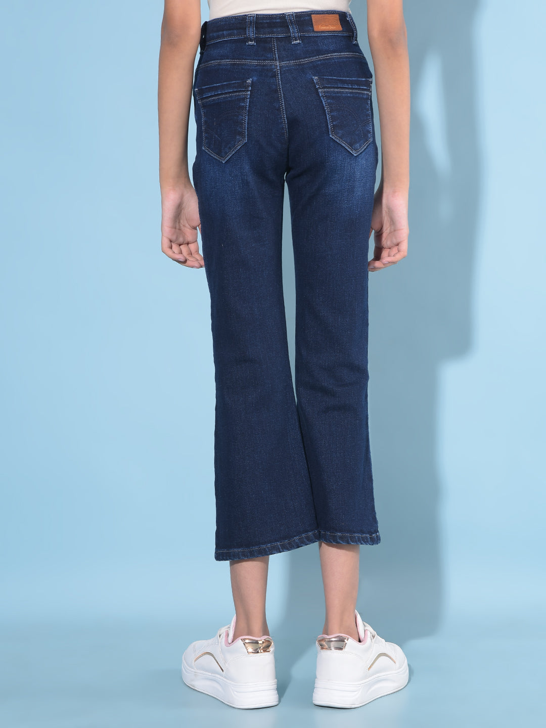 Blue Calf-Length Bootcut Jeans-Girls Jeans-Crimsoune Club