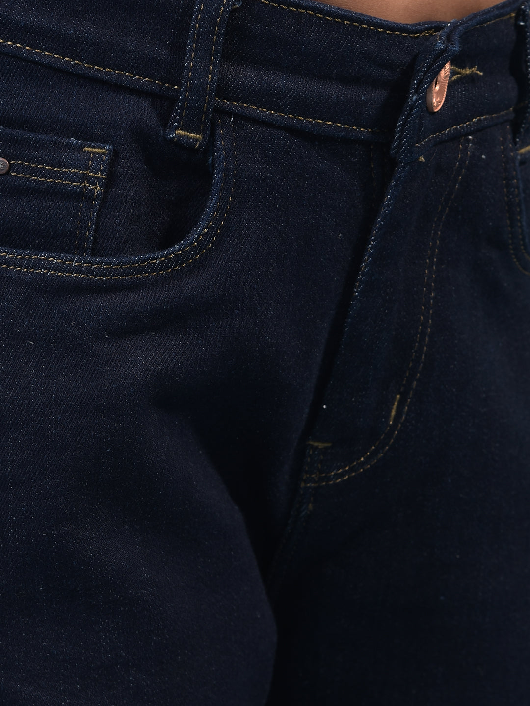 Navy Blue Straight Cotton Jeans-Girls Jeans-Crimsoune Club