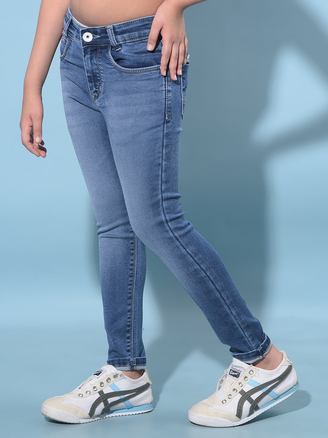 Blue Skinny Cotton Jeans-Girls Jeans-Crimsoune Club