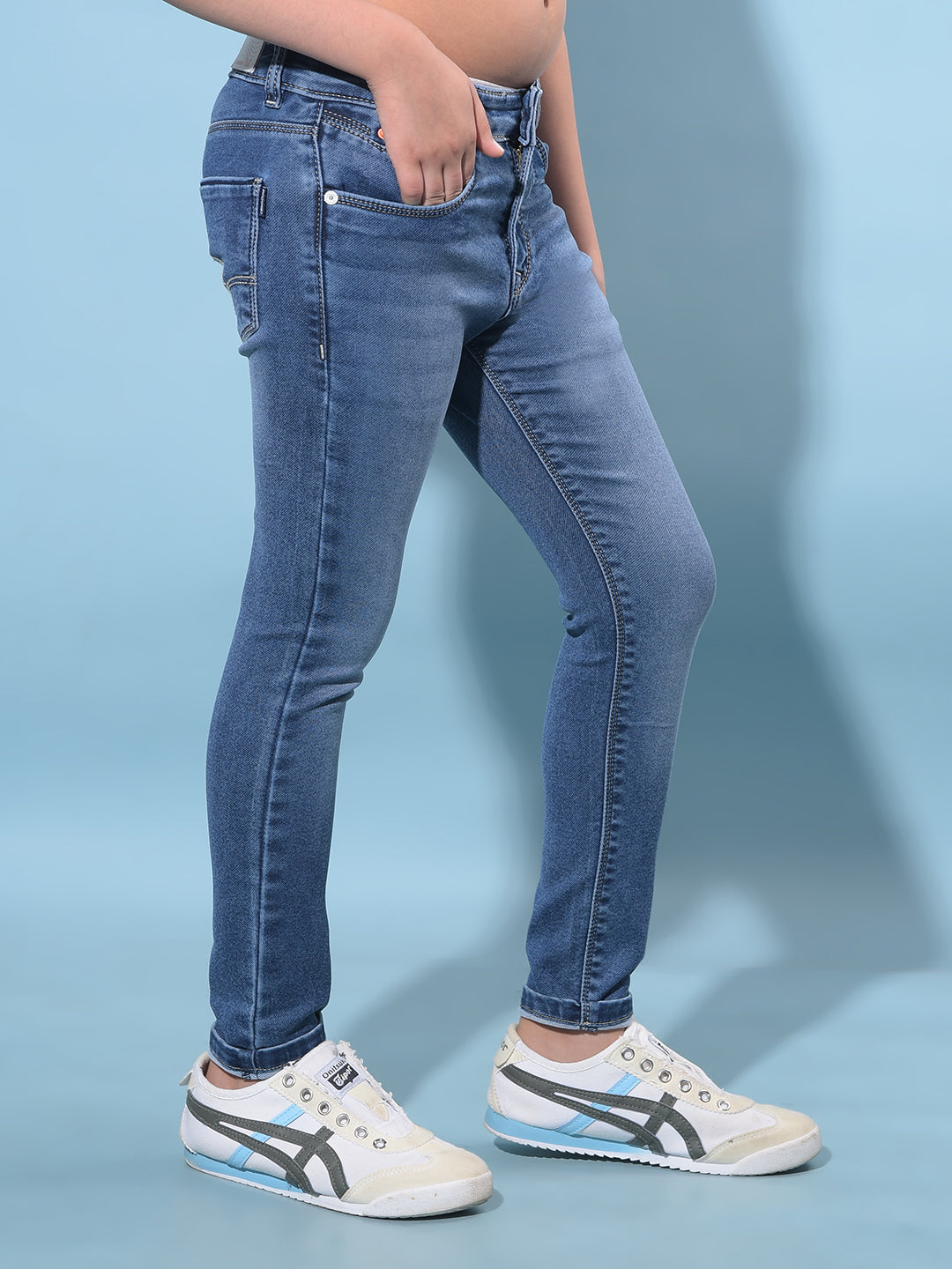 Blue Skinny Cotton Jeans-Girls Jeans-Crimsoune Club