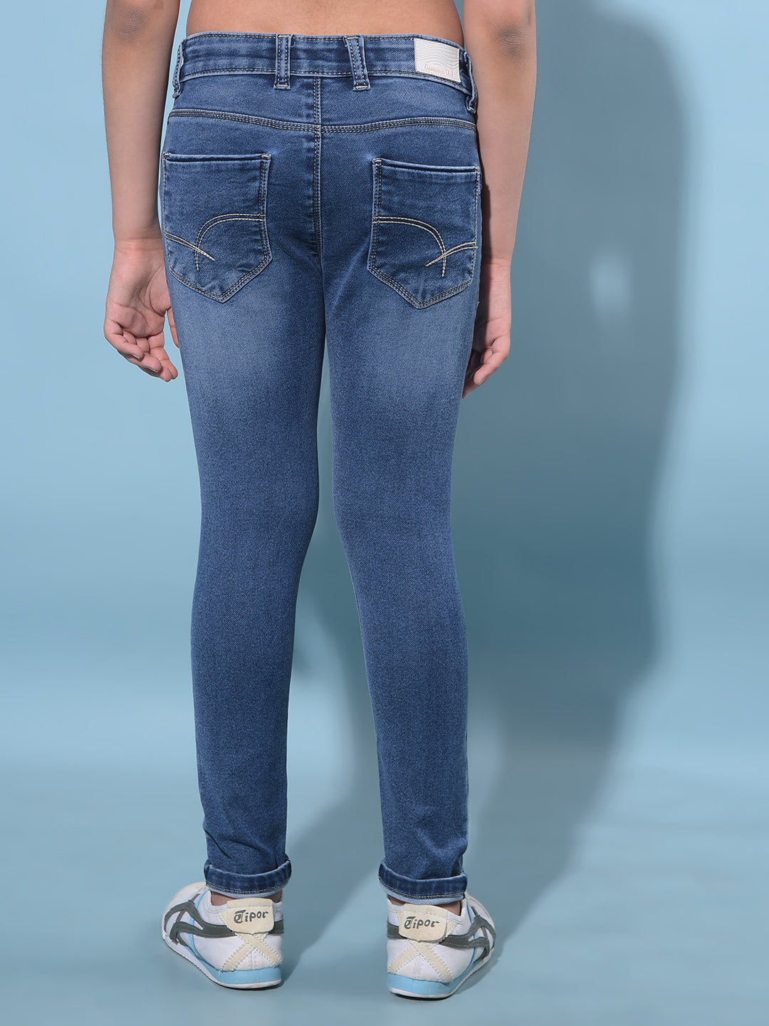 Blue Skinny Cotton Jeans-Girls Jeans-Crimsoune Club