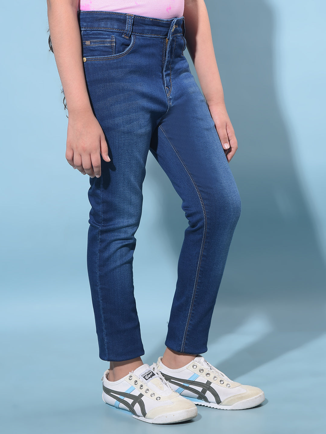 Blue Skinny High-Waist Jeans-Girls Jeans-Crimsoune Club