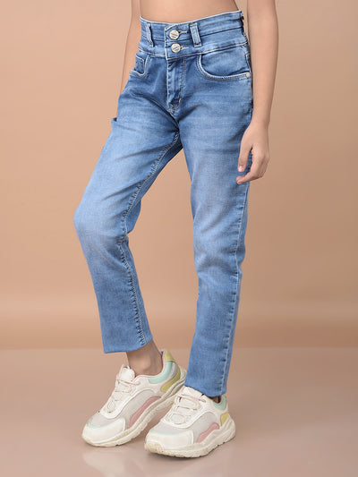 Blue Skinny High-Waist Jeans-Girls Jeans-Crimsoune Club