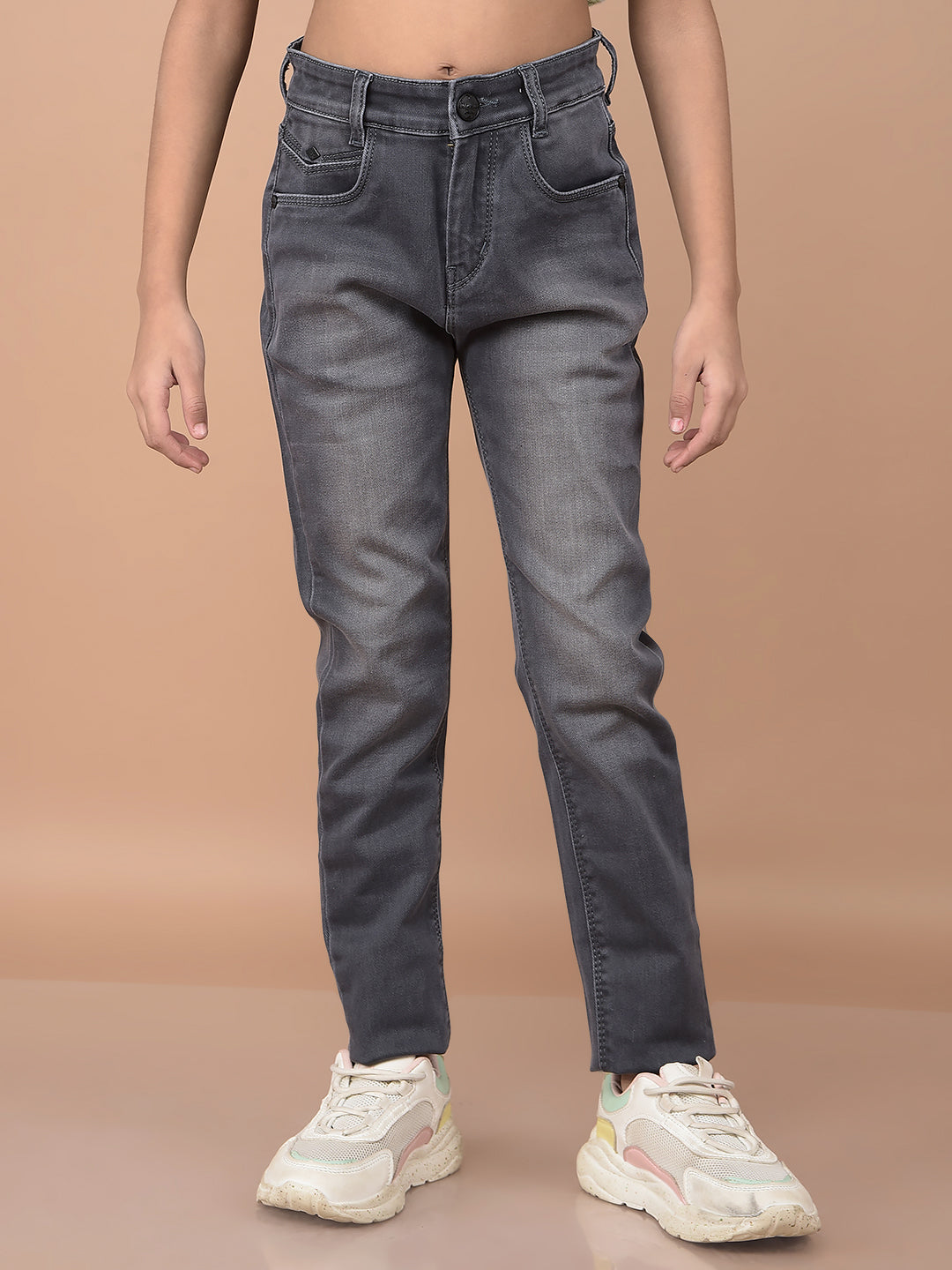 Grey Skinny High-Waist Jeans-Girls Jeans-Crimsoune Club