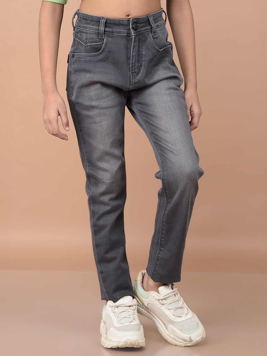Grey Skinny High-Waist Jeans-Girls Jeans-Crimsoune Club