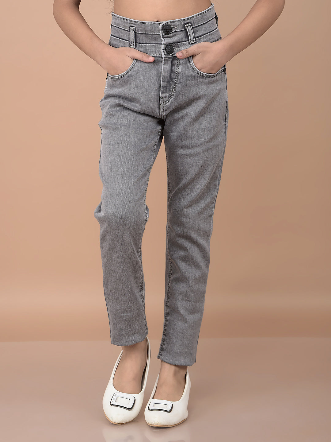 Grey Skinny High-Waist Jeans-Girls Jeans-Crimsoune Club