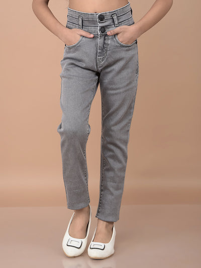 Grey Skinny High-Waist Jeans-Girls Jeans-Crimsoune Club