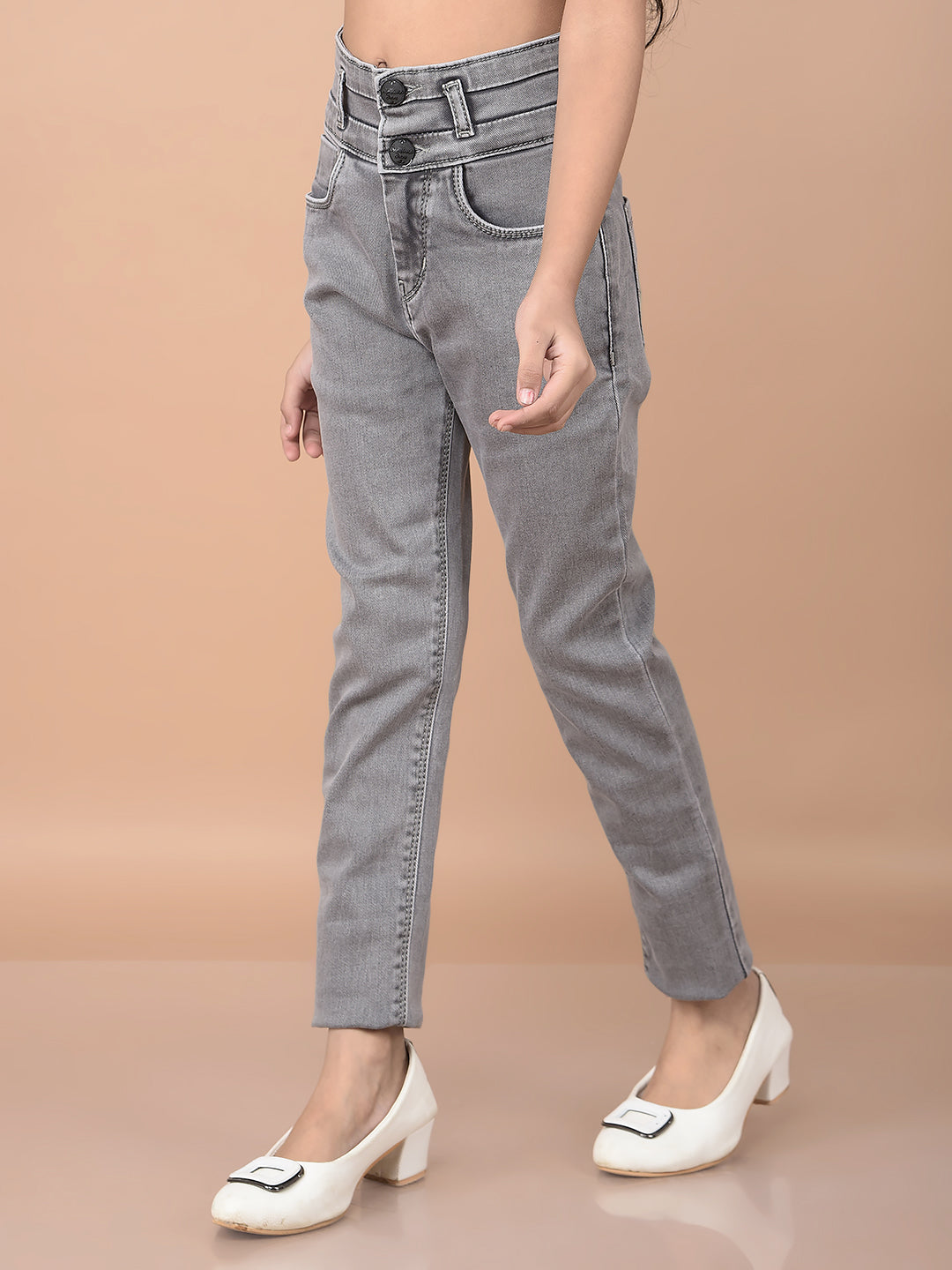 Grey Skinny High-Waist Jeans-Girls Jeans-Crimsoune Club