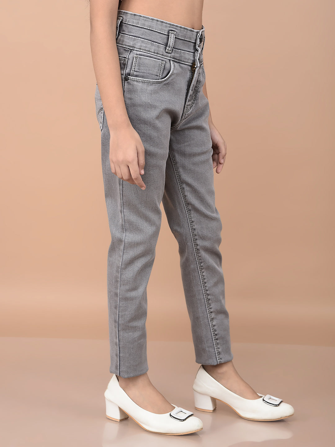 Grey Skinny High-Waist Jeans-Girls Jeans-Crimsoune Club