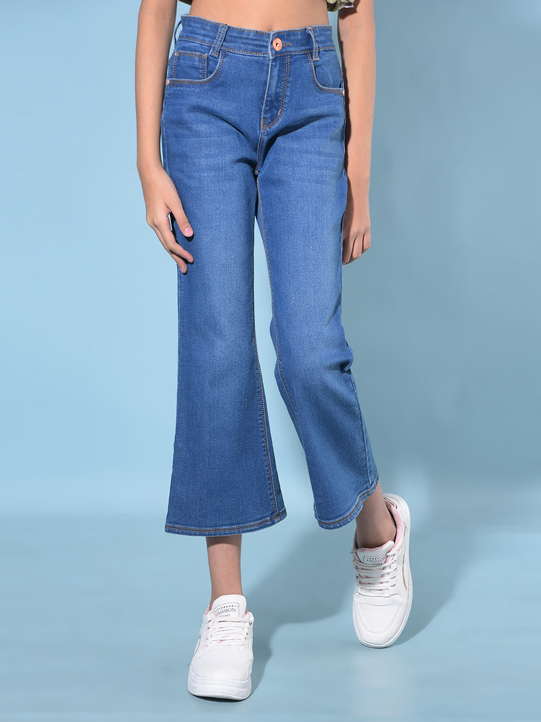 Blue Calf-Length Bootcut Jeans-Girls Jeans-Crimsoune Club