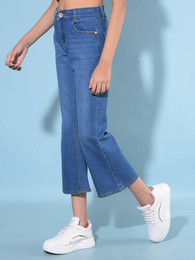 Blue Calf-Length Bootcut Jeans-Girls Jeans-Crimsoune Club