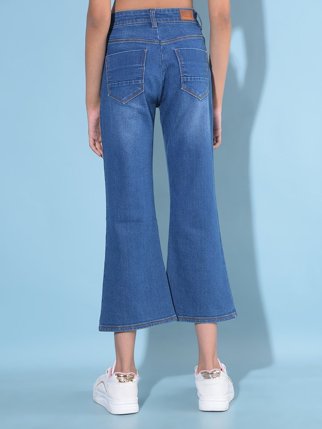 Blue Calf-Length Bootcut Jeans-Girls Jeans-Crimsoune Club