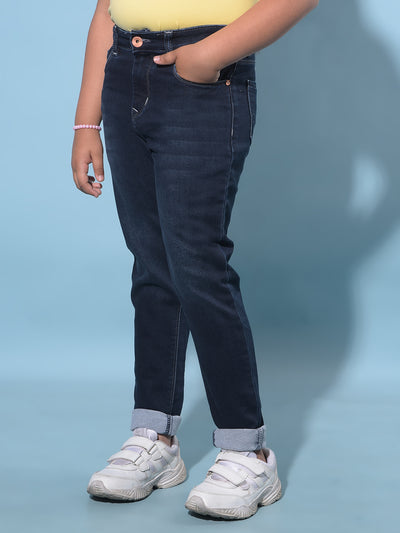 Navy Blue Skinny High-Waist Jeans-Girls Jeans-Crimsoune Club