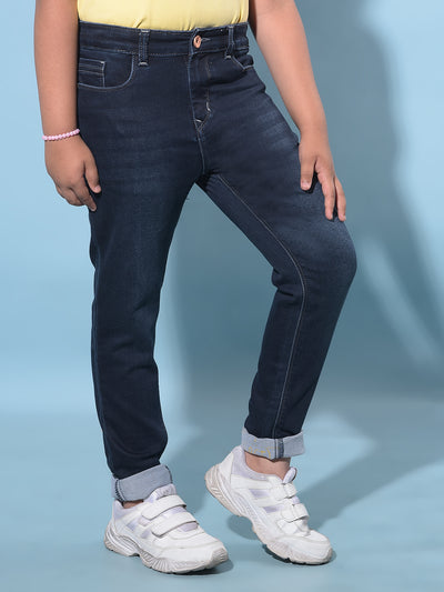 Navy Blue Skinny High-Waist Jeans-Girls Jeans-Crimsoune Club