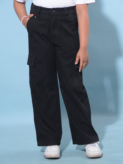 Black Wide Leg Cargo Jeans-Girls Jeans-Crimsoune Club